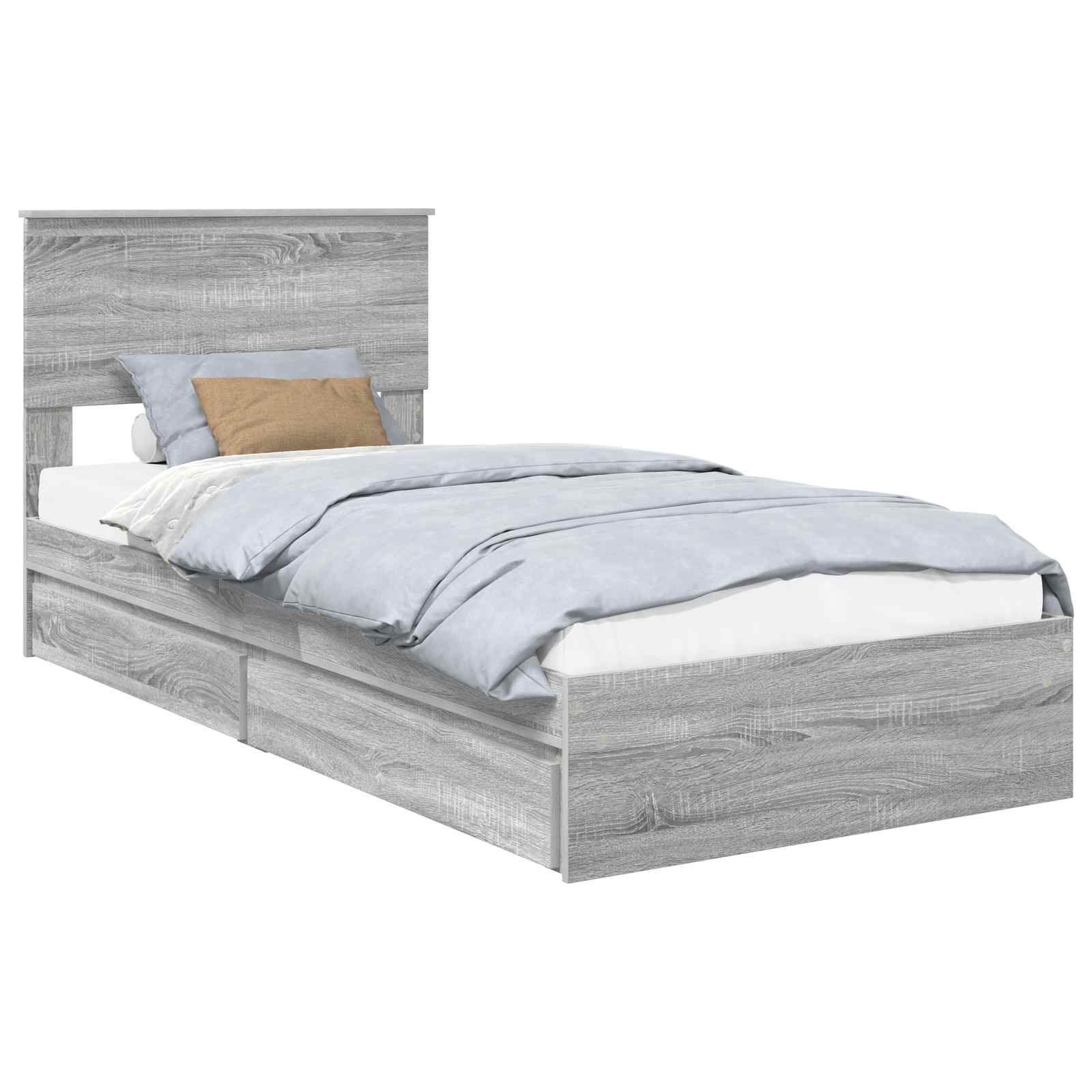 Lit de rangement gris 90 x 190 cm panneau de bois - 2