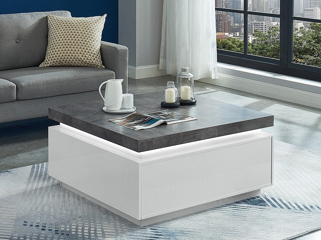 Ława HALO II – 2 szuflady – lakierowany MDF – oświetlenie LED – kolor: biały i szary