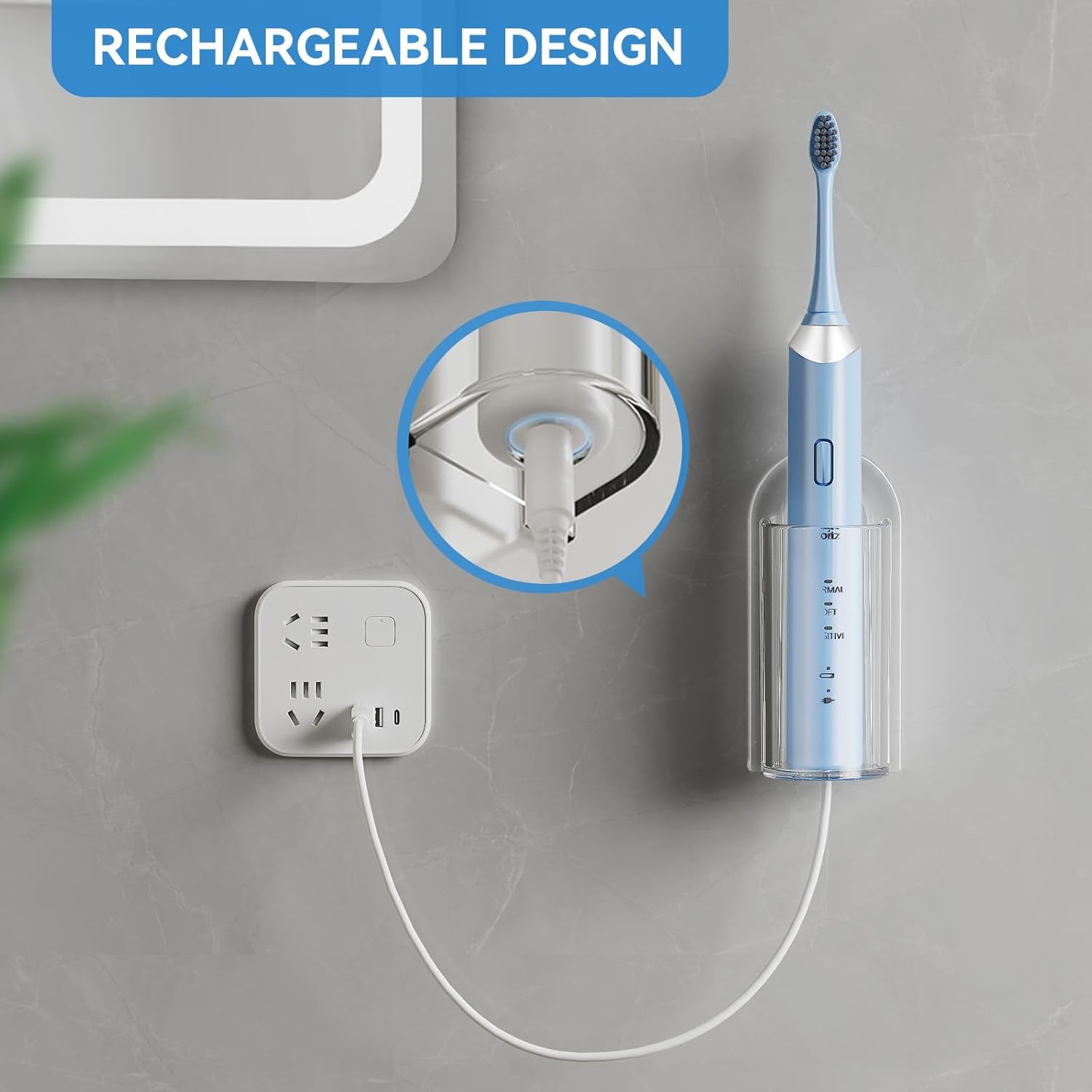 Lot de 2 supports de brosse à dents électrique, support de rangement mural pour brosse à dents électrique, auto-adhésif, gain de place - 5