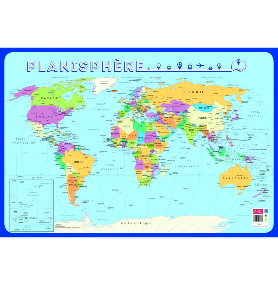 Large Planisphere Poster planisphère effaçable à sec - L 76 x l 52 cm | Leroy Merlin