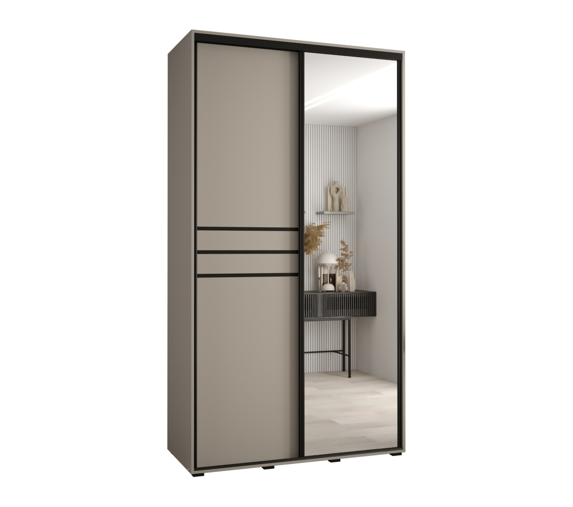 Szafa przesuwna z lustrem wysoka Dakota 11 130 x 60 x 235,2 cm kaszmir + u. czarny - Abiks Meble