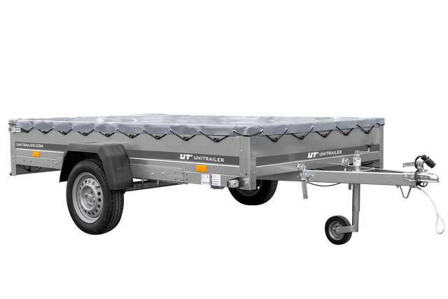 Przyczepka samochodowa jednoosiowa Unitrailer na resorach 264x150 GARDEN 265/R KIPP ze stelażem H-0 i pokrowcem szarym 1 szt.