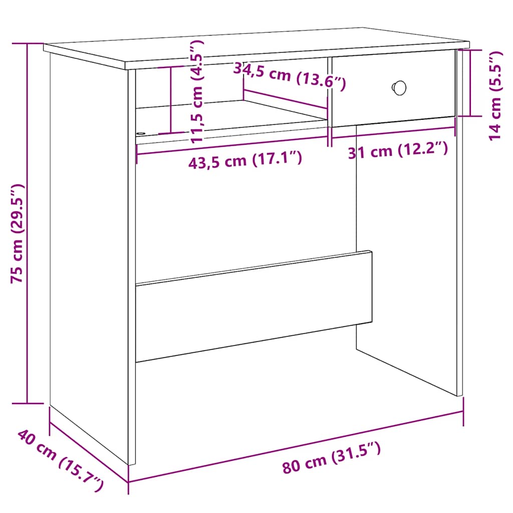 Bureau Blanc 80x40x75 cm Bois d'ingénierie vidaXL - 3