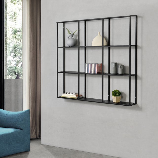 Scaffale da Parete Jelsa in Ferro Libreria Pensile con 9 Scomparti 100x18x110 cm Nero [en.casa]