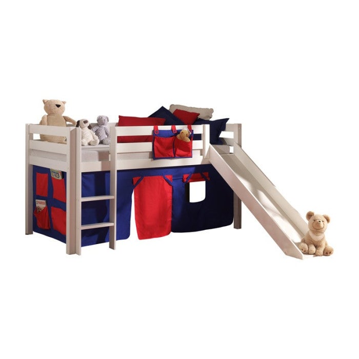 Lit Cabane En Rondins Pour Enfant 90x200 Cm, Avec Toboggan Et Tableau Blanc - Structure Bois, Capacité 120 Kg, Design Aventure