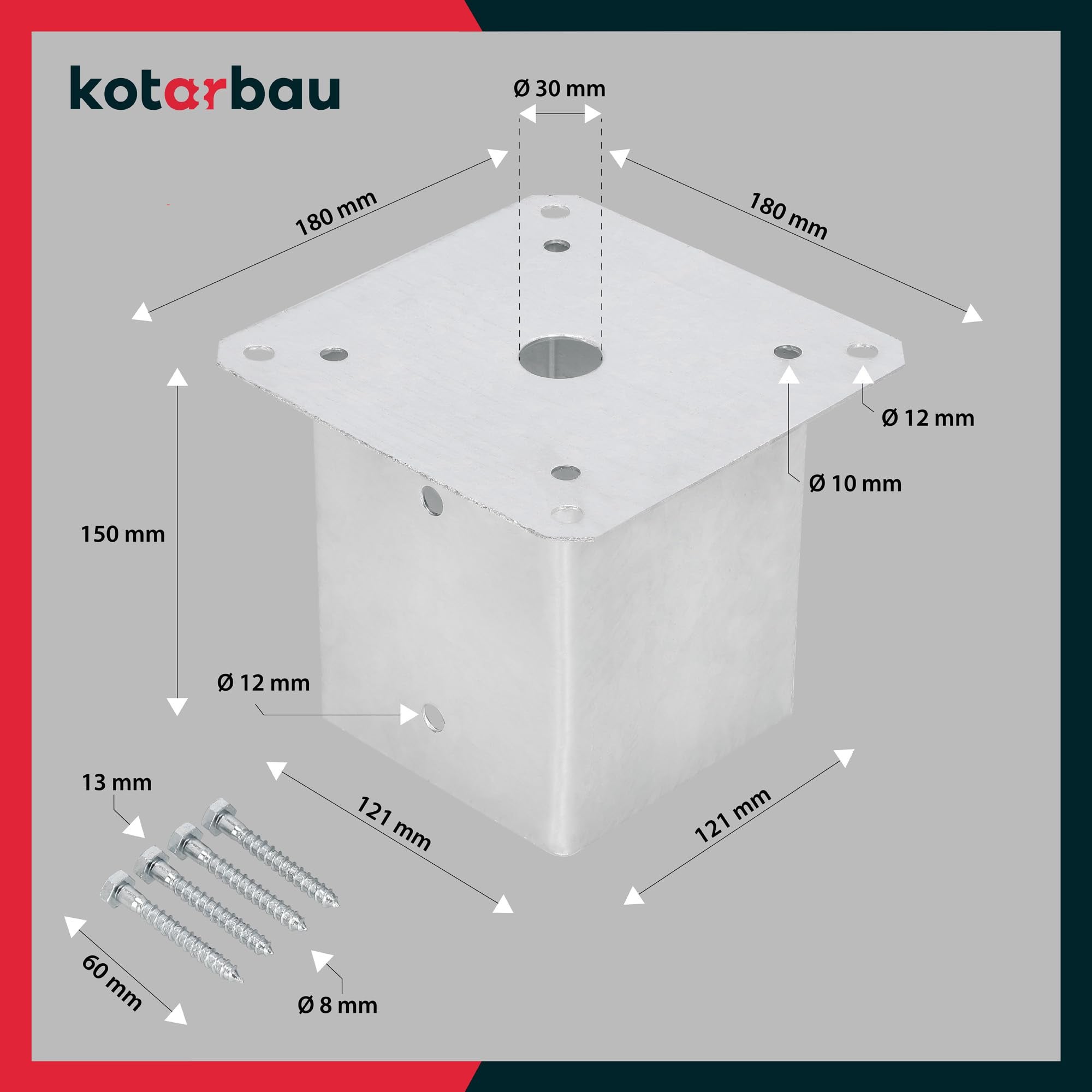 Podstawa Słupa Drewnianego Przykręcana - 120 x 120 mm - Kotwa do Ogrodzeń - Wspornik do Słupka do Wiaty Altany KOTARBAU - 3