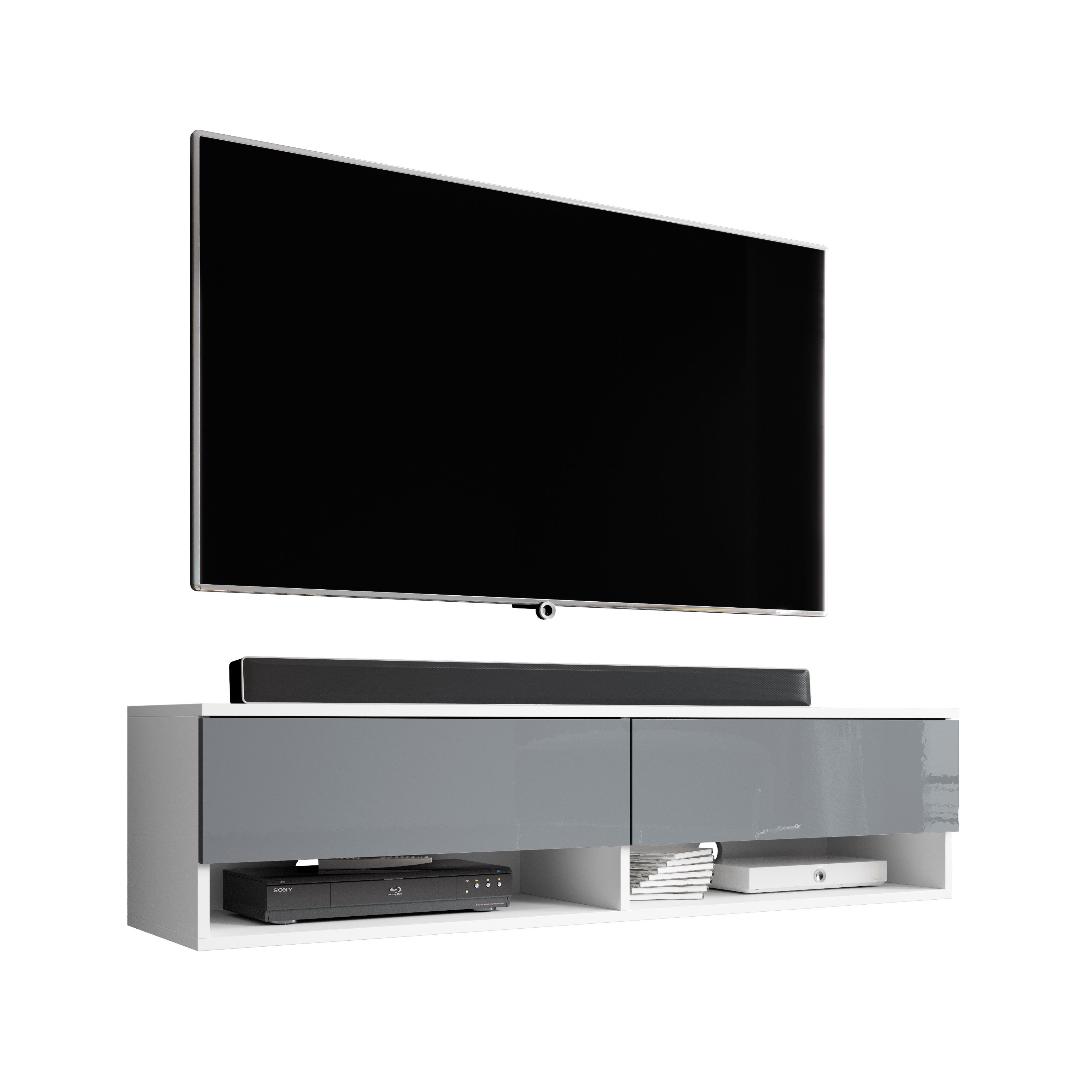 TULAZOU Meuble TV/Banc TV/Meuble TV Suspendu – Blank - 180cm – 2 Compartiments spacieux – Style Contemporain Meuble Salon - Blanc