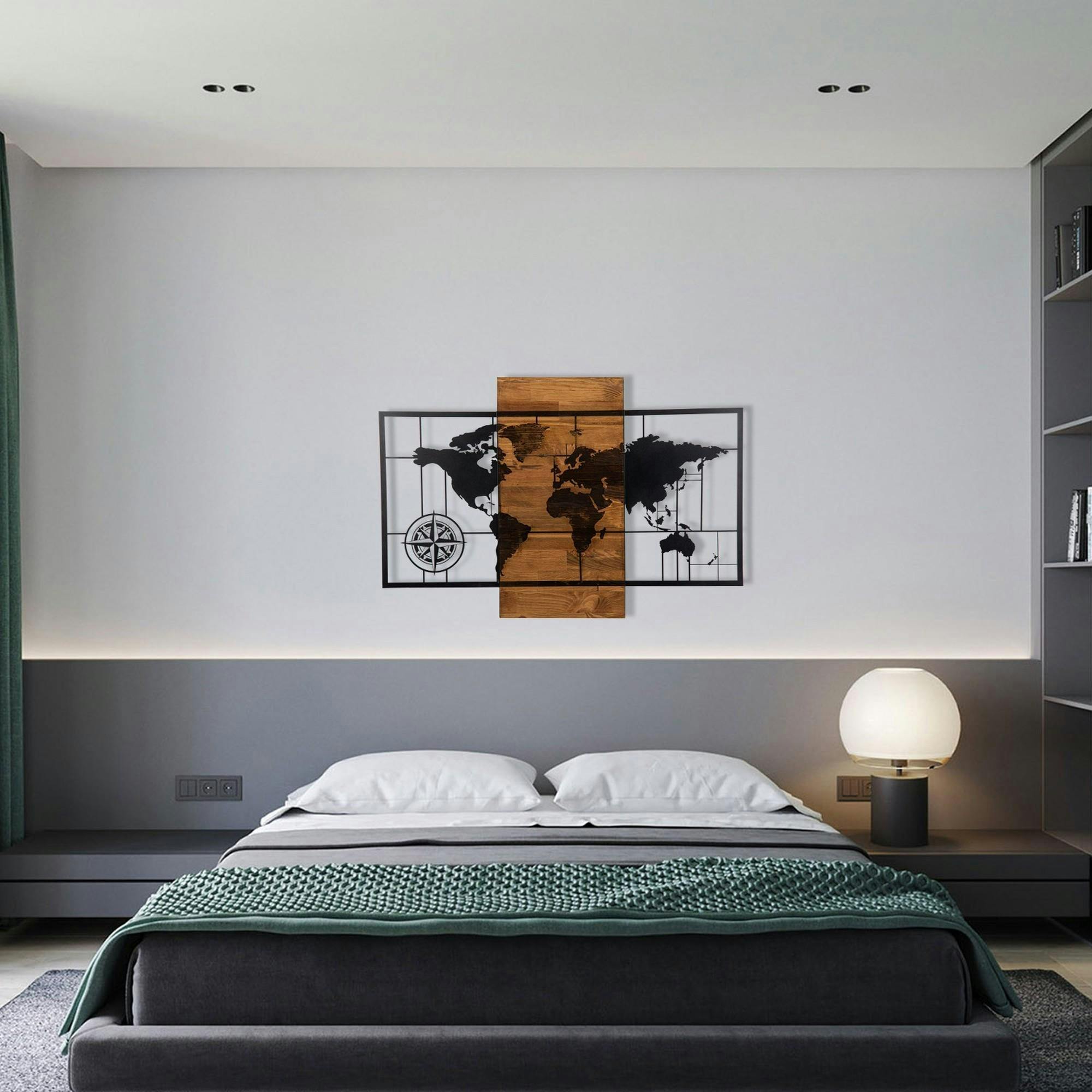 Décoration murale en métal et bois – planisphère - 3