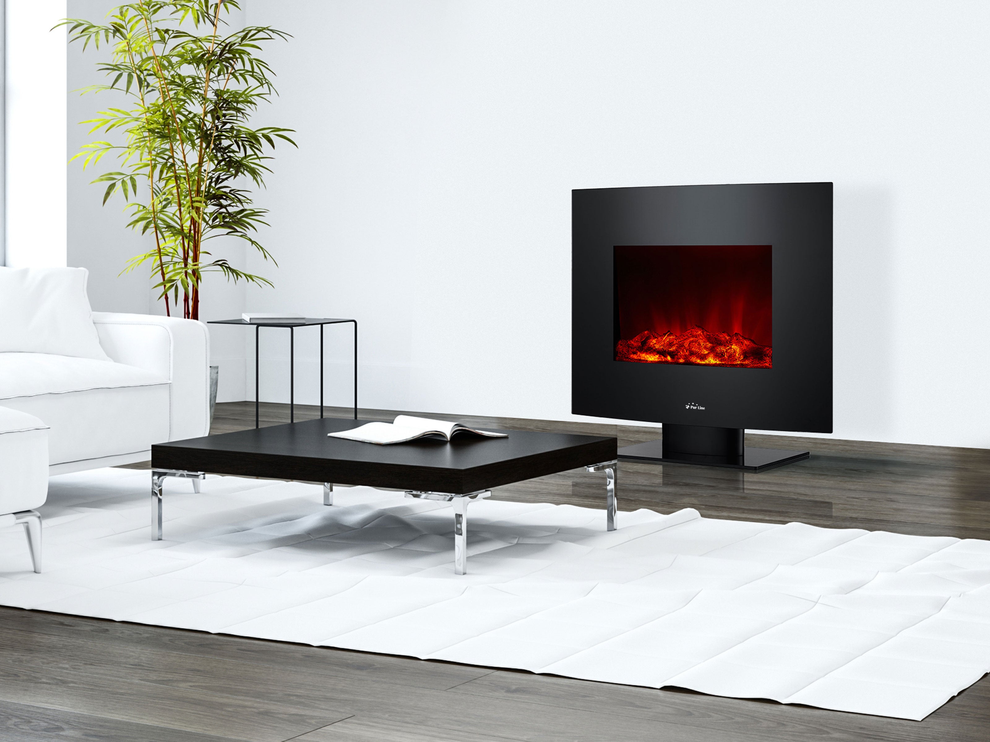 Cheminée électrique 2kW verre trempé noir avec télécommande - 3
