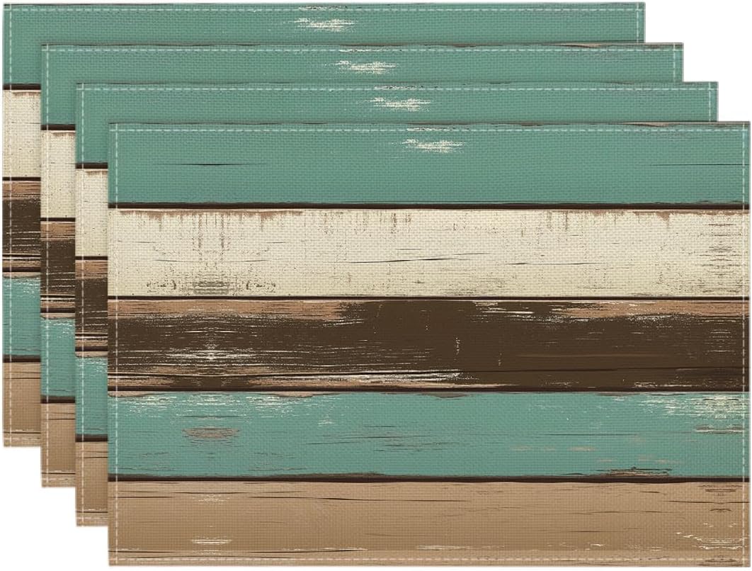 Set de 4 șervețele rustice cu efect de lemn albastru (30x45cm) – Lavabile, perfecte pentru toamnă, sărbători, gătit și decorare. 4buc