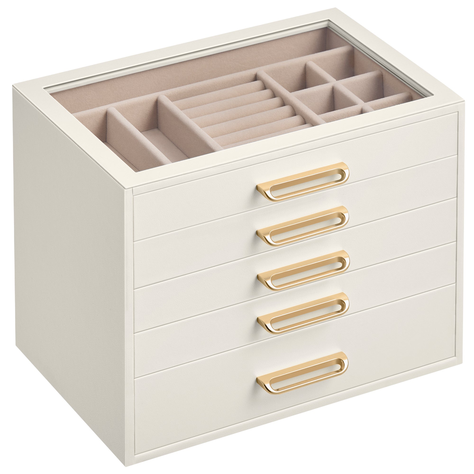 Songmics  Caja De Joyas, Organizador De Joyería De 5 Niveles Con Ventana De Vidrio, 5 Cajones, 17,2 X 24 X 18,4 Cm, Blanco , Leroy Merlin