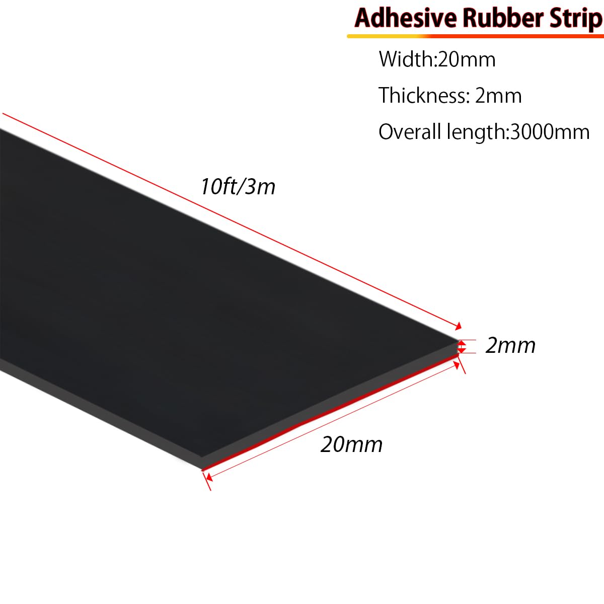 Tira de goma adhesiva, rollo de goma, rollo de lámina de neopreno adhesivo resistente de 20 mm x 2 mm x 3 m, bricolaje, protección de suelos - 2