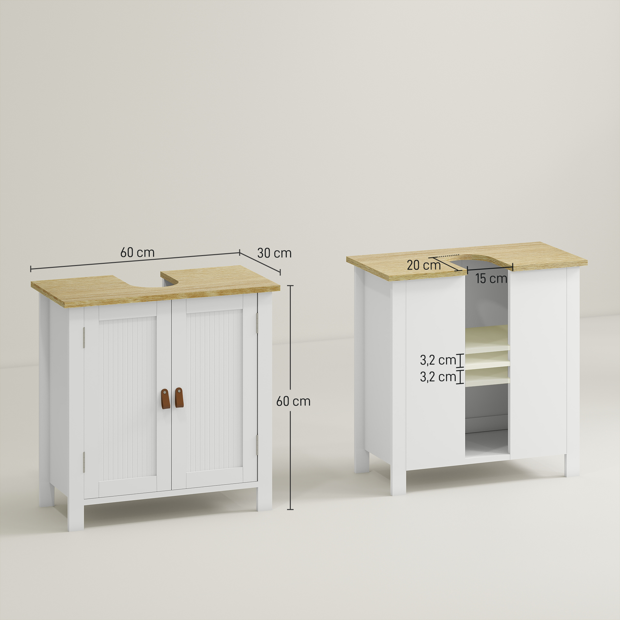 Móvel para Lavatório Pousar kleankin MDF e Melamina de Madeira Branco 60x30x60 cm - 4