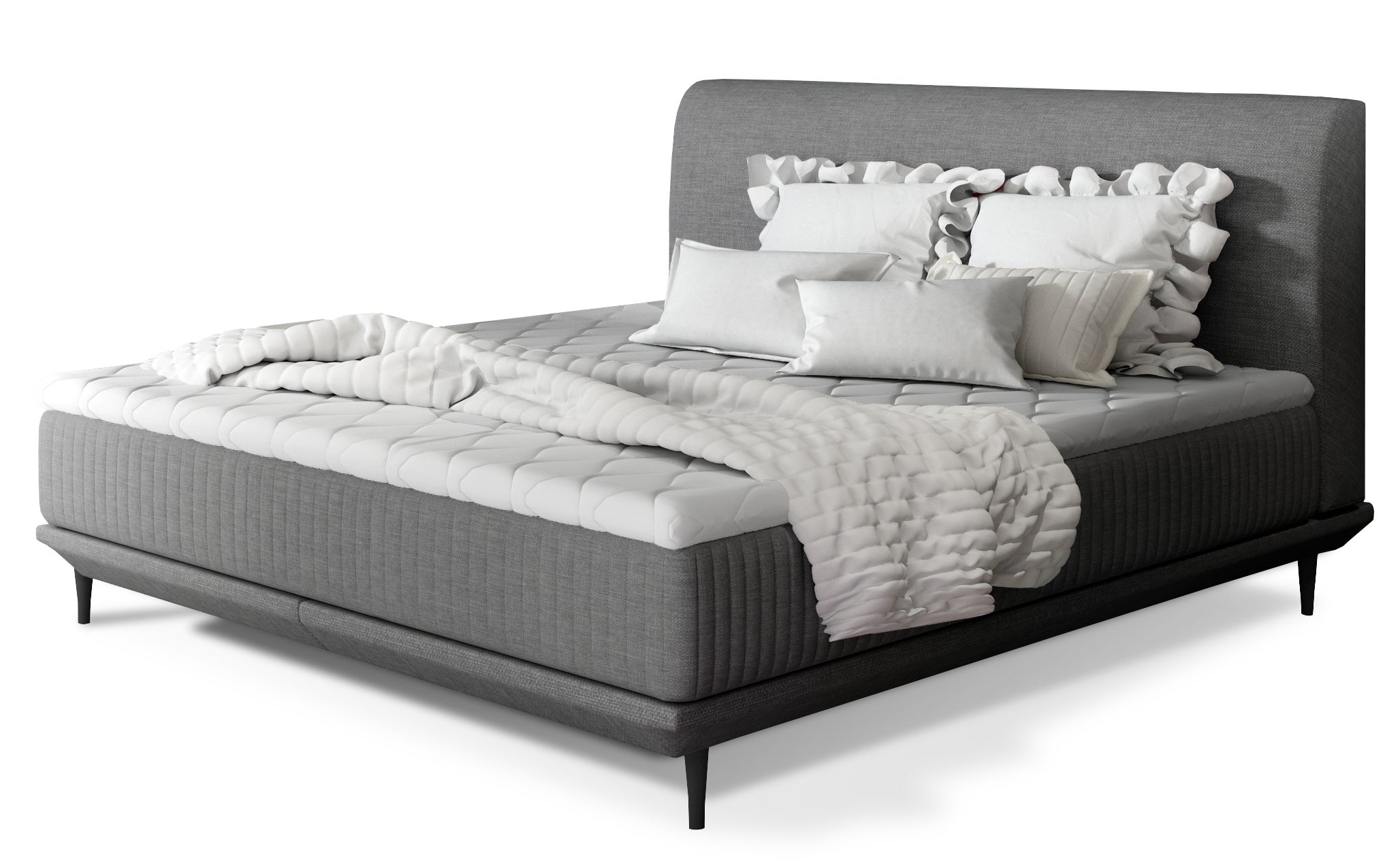 Lit boxspring 160x200 tissu gris foncé sommier et matelas inclus ...