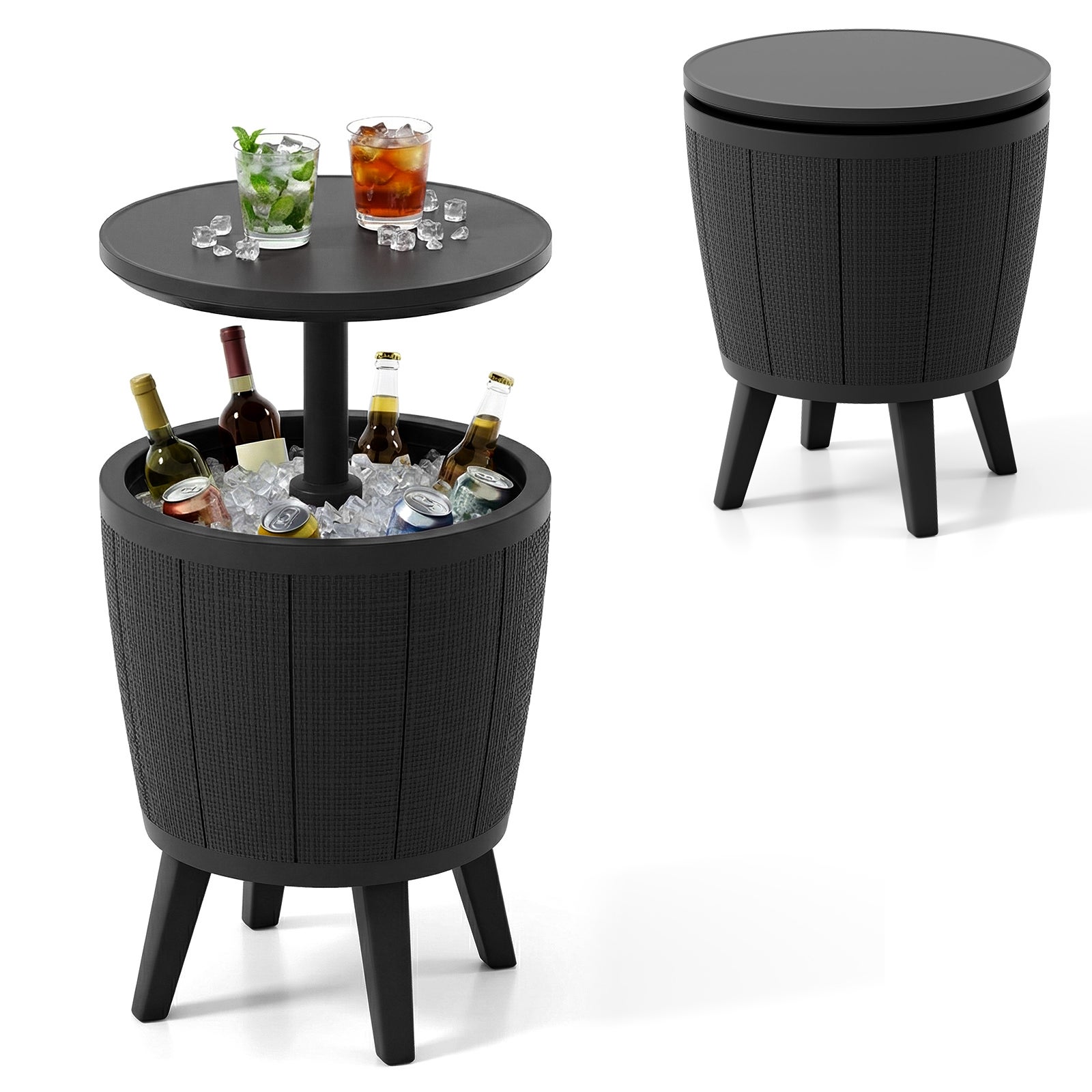 Mesa de bar al aire libre para cócteles, enfriador de cerveza y vino de 30l con tapa elevable y tapón de drenaje, mesa auxiliar