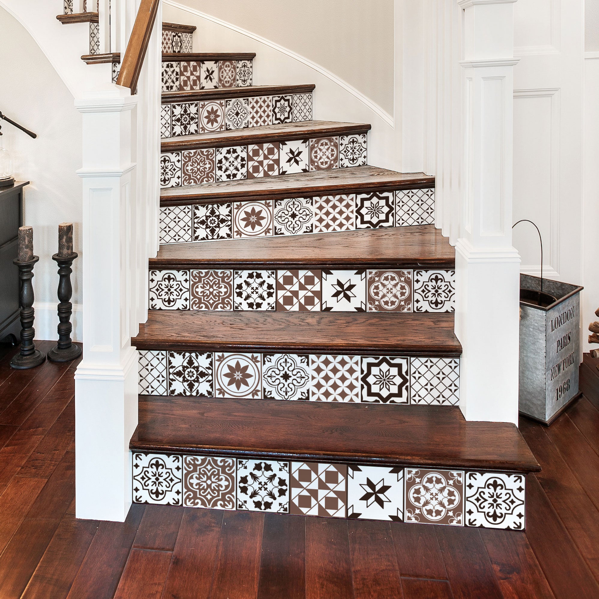 Autocollants Escalier PVC 18x100cm - Lot 14 Feuilles - Motif Brique Grise - Amovible