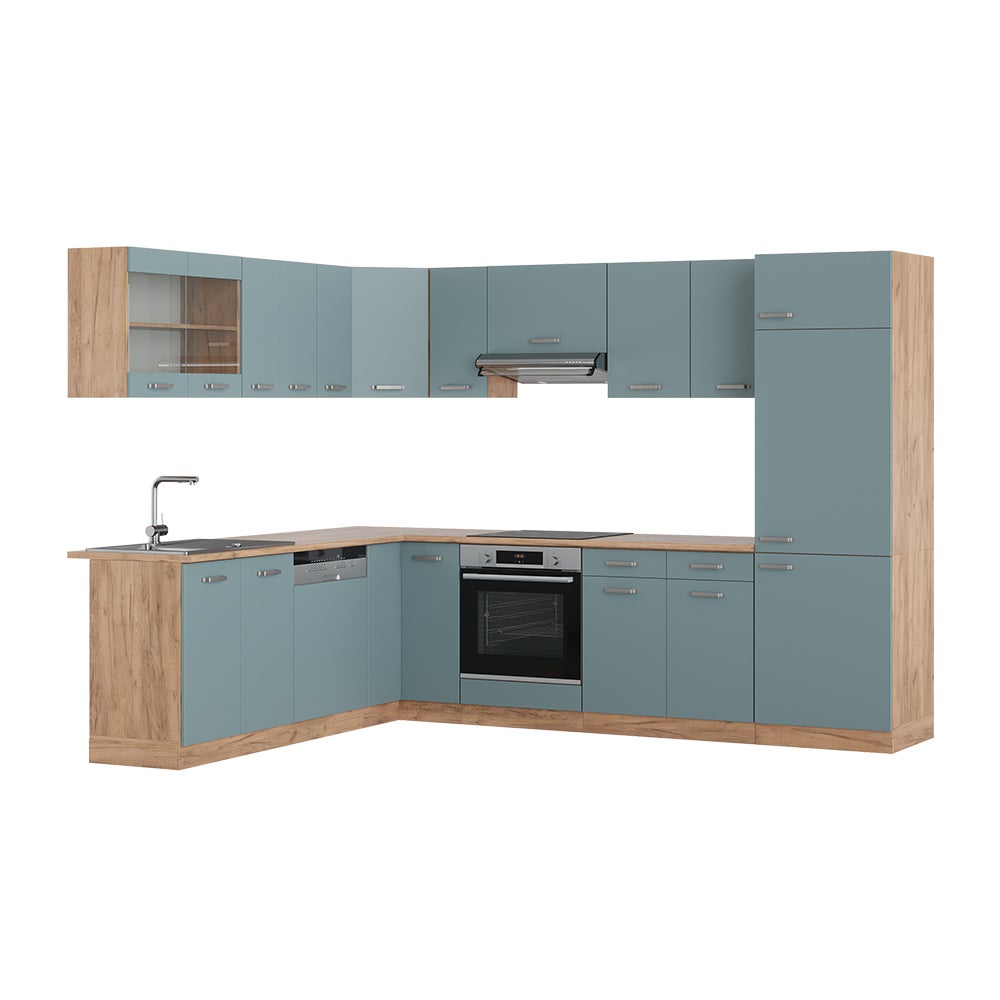 Vicco cuisine en angle R-Line, Bleu-gris/chêne doré, 227 x 287 cm , PT