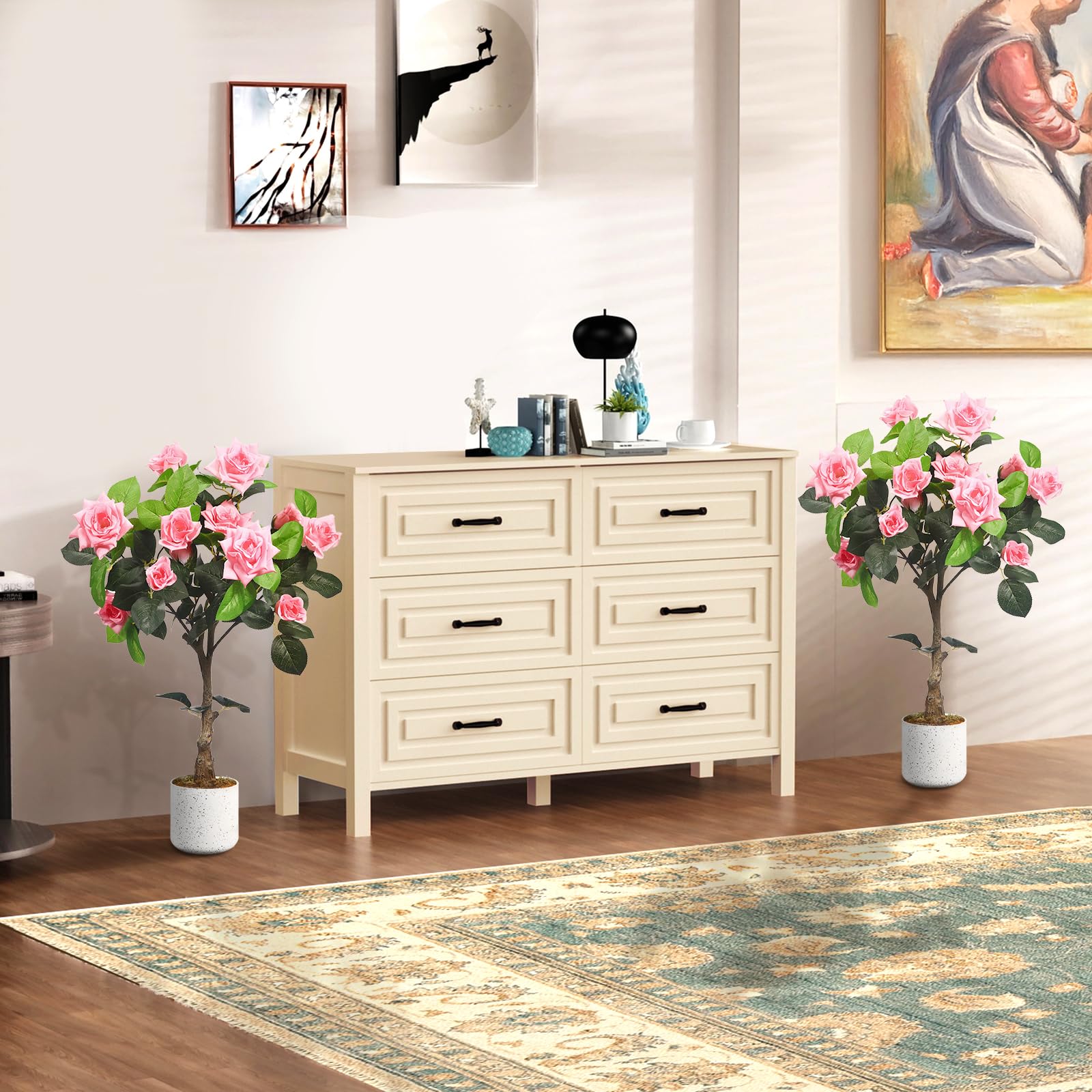 Lot de 2 arbres de roses artificielles en pot, fleurs réalistes, sans ...