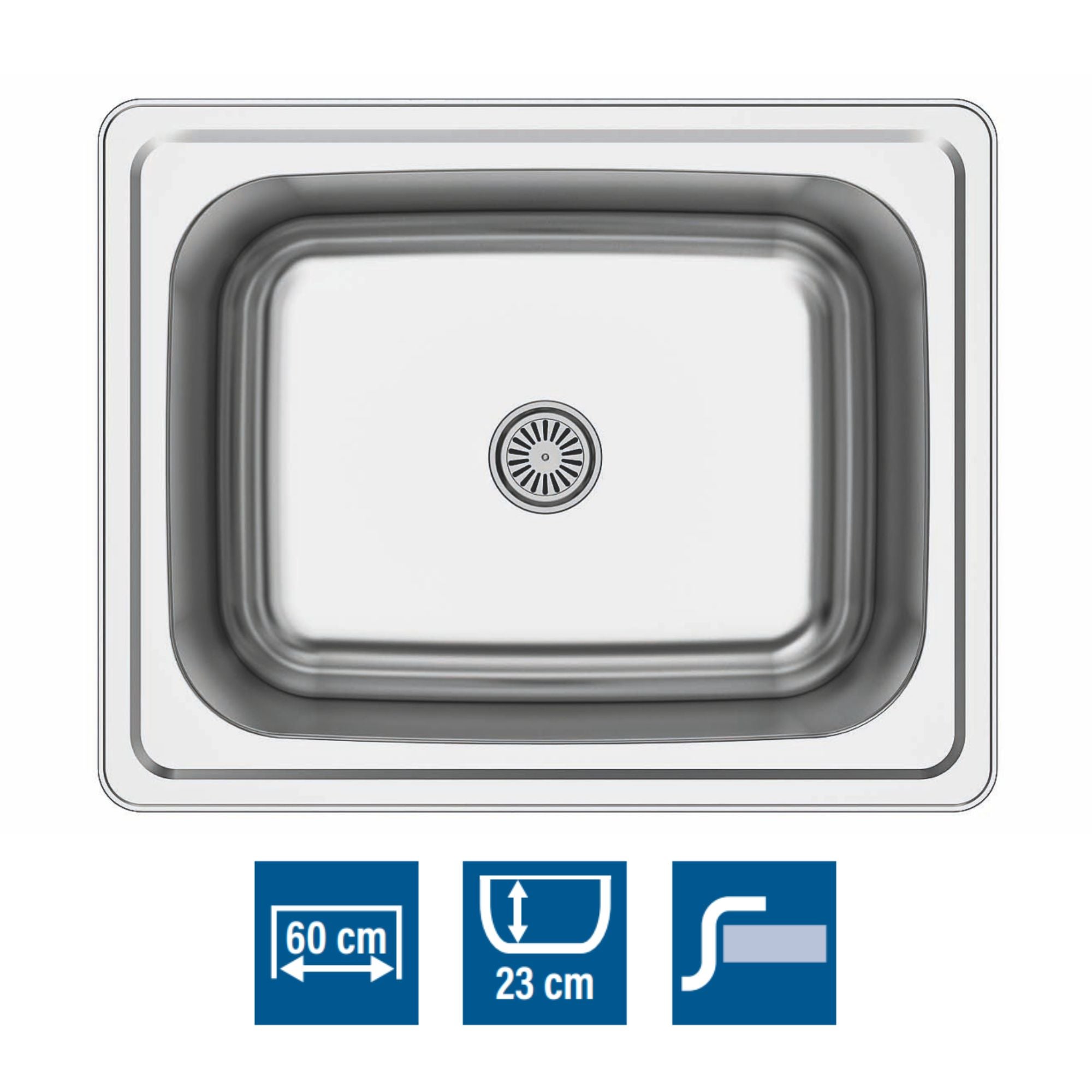 Cata  Fregadero Css60-1 Cubeta Cuadrada 63,6X50,4Cm Profundidad 23 Cm Fondo Absorbente Acero Inoxidable Grosor 0,8Mm Gris Acero Inoxidable, Leroy Merlin