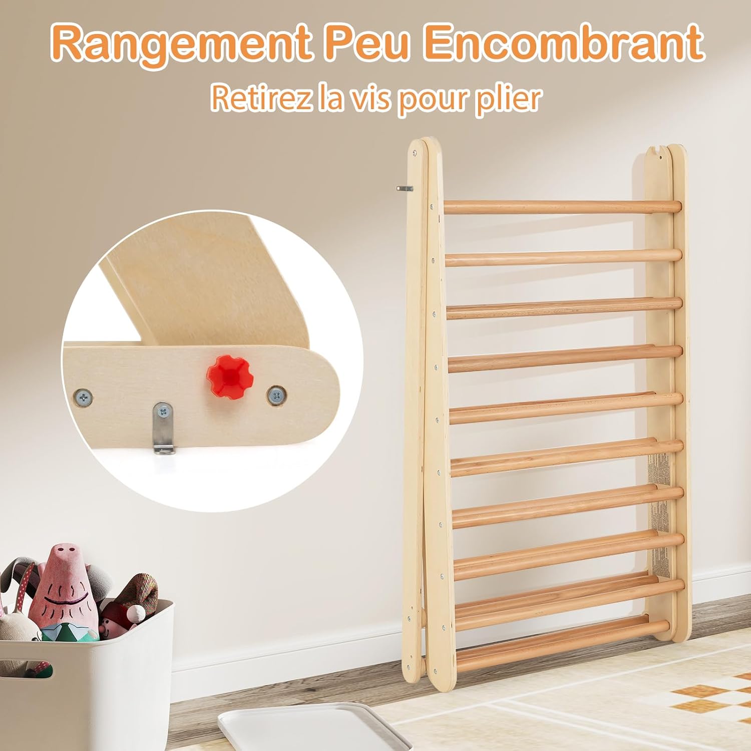 Triangolo a Gradini, Scala Giochi Arrampicata a Triangolo, con Scivolo, Palestra Coperta da Casa, Legno, Ideale per Bambini 3+ Anni (naturale) - 4