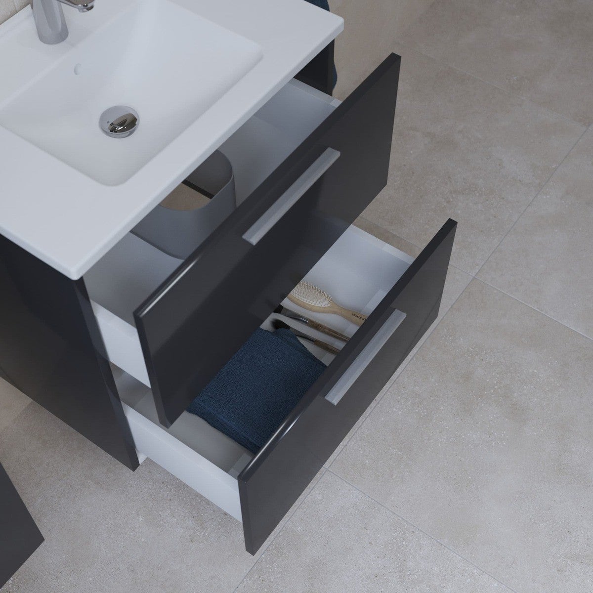 Mia ensemble avec meuble préassemblé 79x61x39,5 cm + miroir + lavabo + éclairage LED, anthracite brillant (MIASET80A) - 5