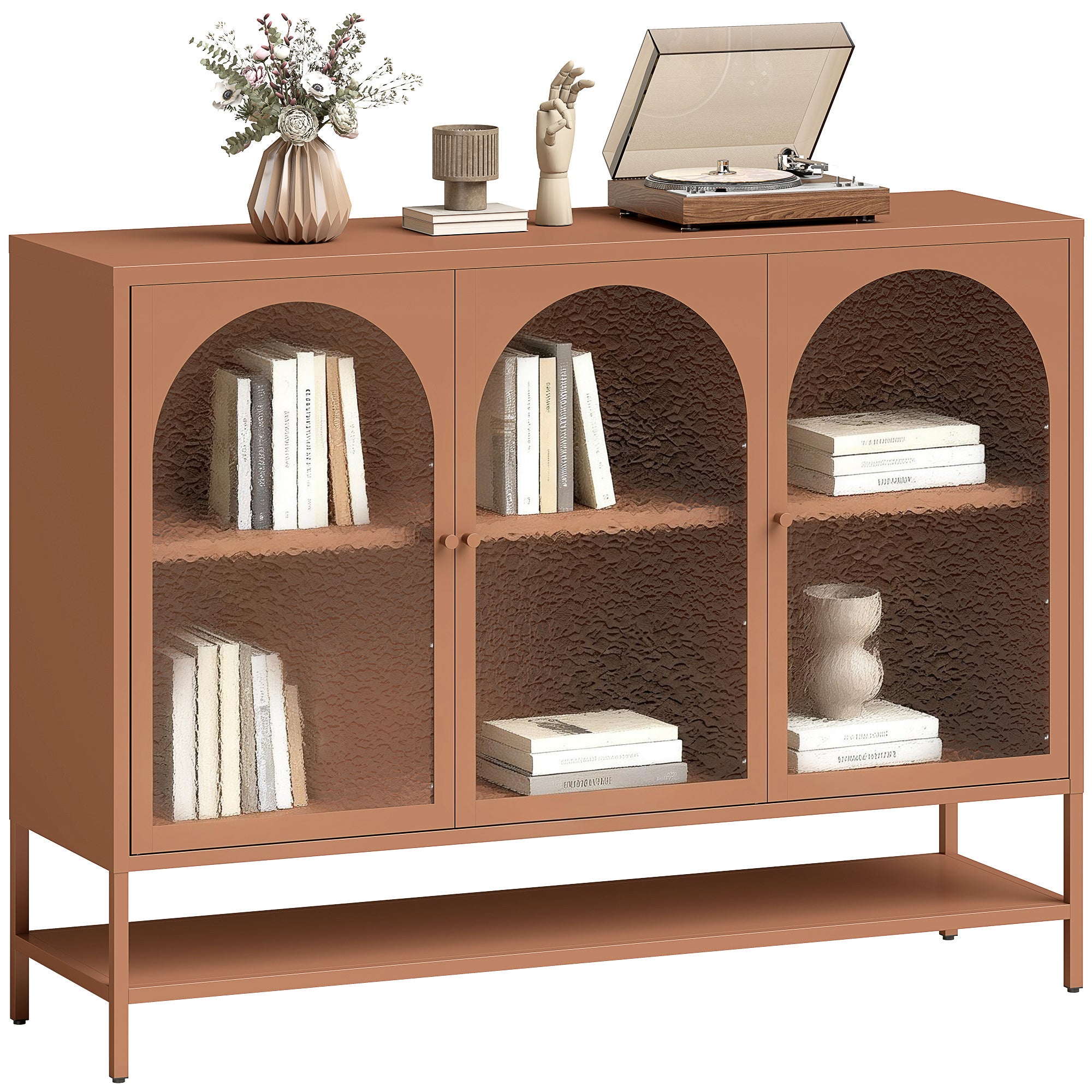 Buffet salon. meuble de rangement avec 3 portes vitrées cintrées et ...