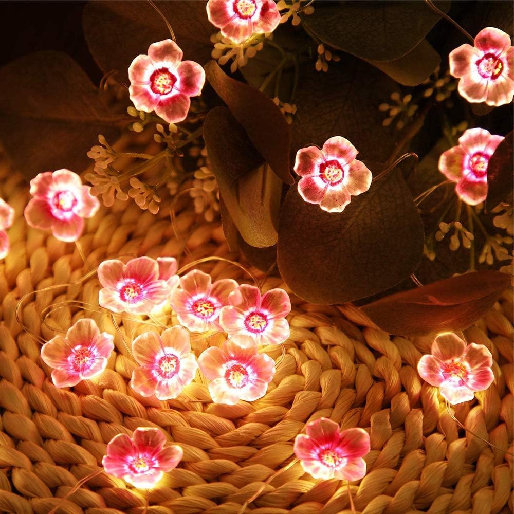 LEMROE Lumières LED Sakura, Chaîne de Fleurs de Cerisier, Guirlandes Lumières de Fleurs, Guirlande Lumineuse Cerise Rose (3M) - 5