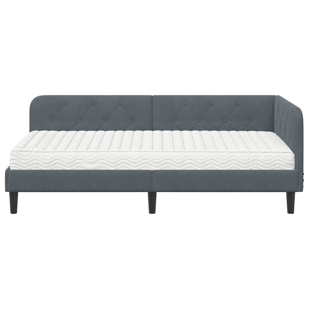 Cadre de lit d'angle en velours gris foncé pour la chambre, 90 × 200 cm - 5