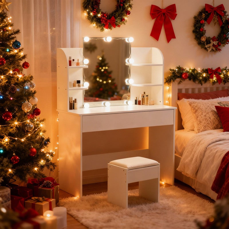 Thanaddo  Tocador Con Espejo Y Cajones Y Taburete. Blanco , Leroy Merlin