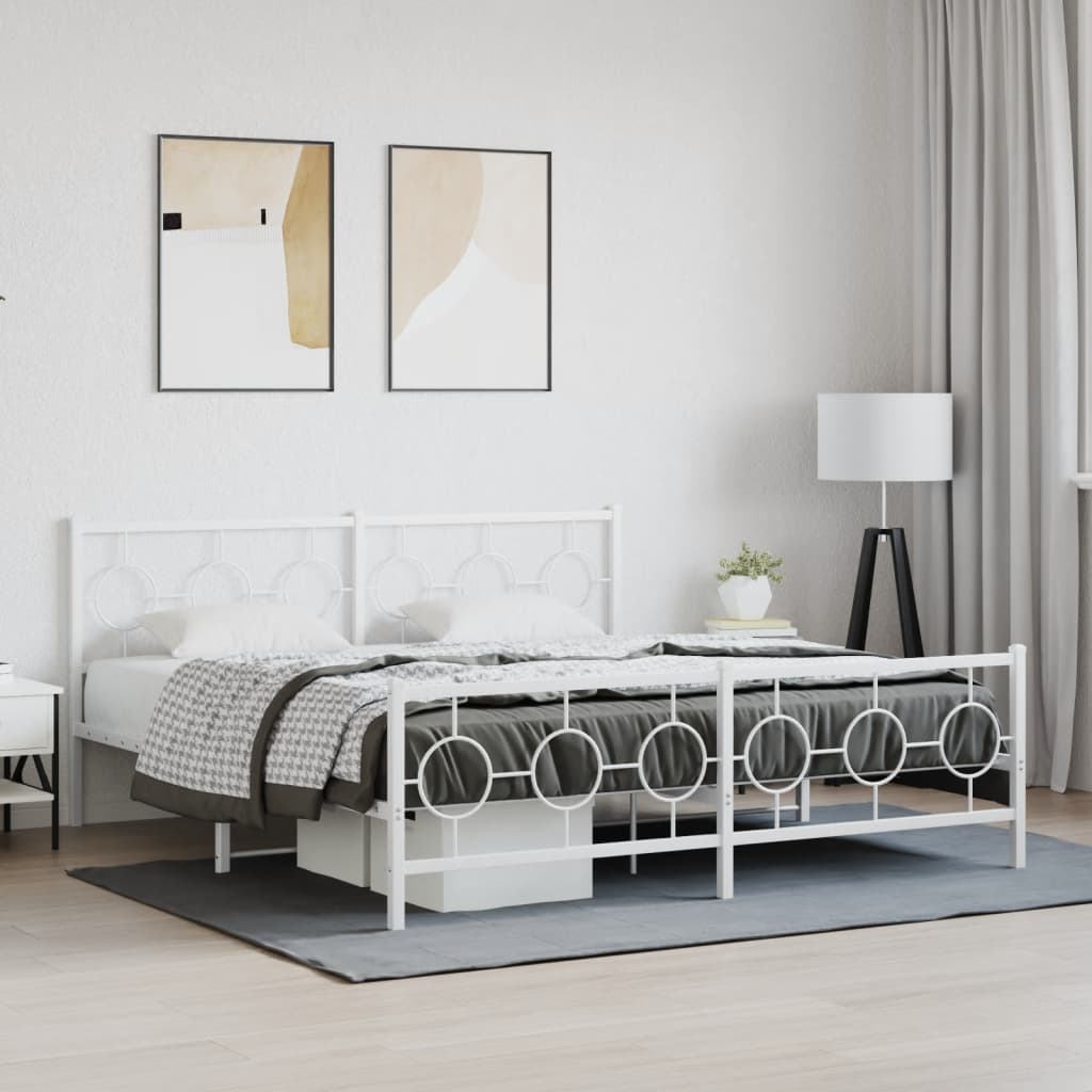 Cadre De Lit Métal 180x200cm Blanc : Avec Tête Et Pied De Lit - Neuf