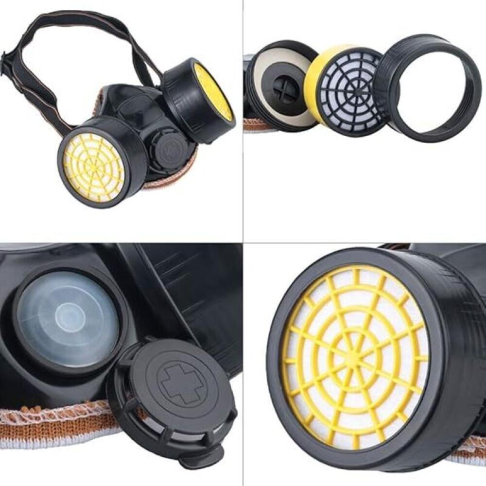 Masque de protection respiratoire réutilisable – Double filtration 97% – Lunettes de protection incluses – Pour peinture et travaux mécaniques - 4