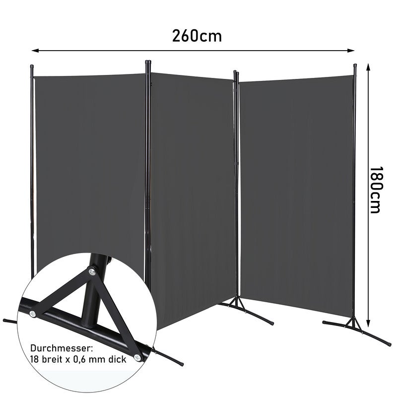 Paravent 360° Séparation de pièce rabattable Mur espagnol Terrasse Cloison 3 pièces Anthracite - 3
