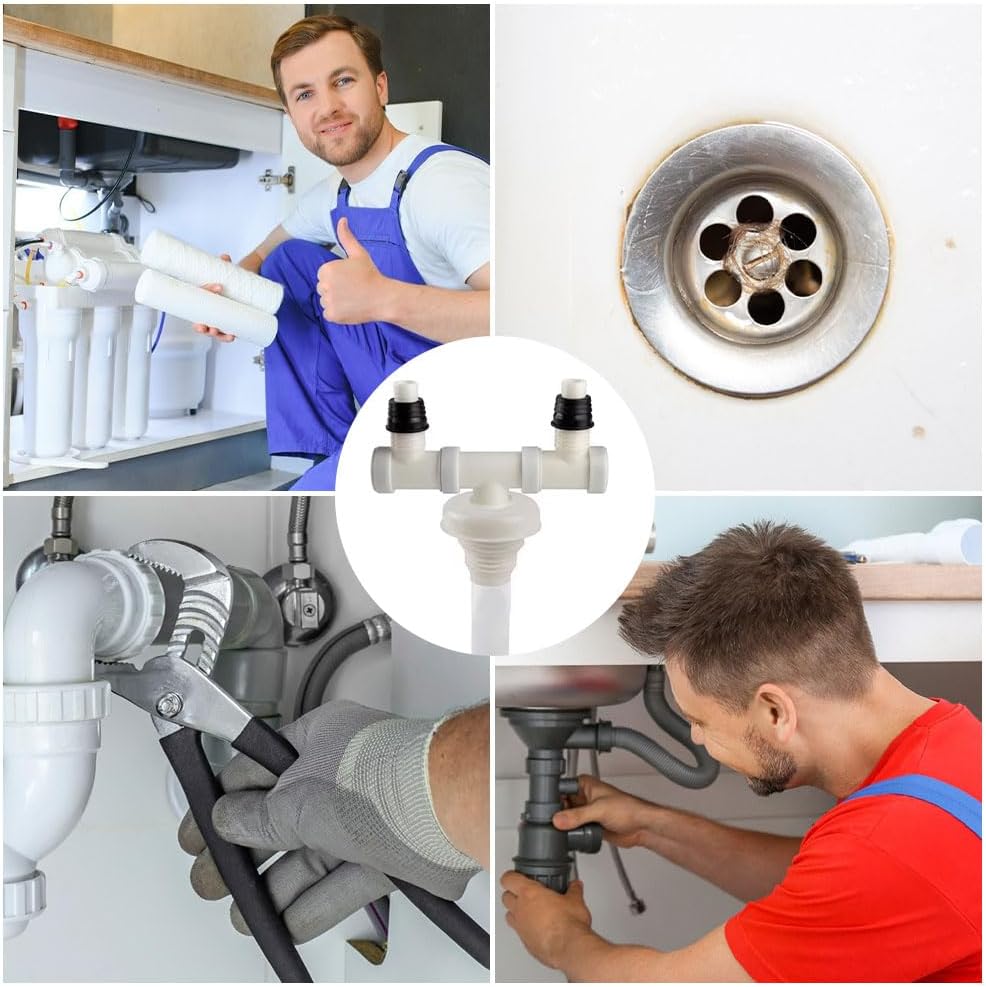 Blanc Double Evacuation Machine a Laver,Clapet Anti Retour Machine a laver,Double Raccord pour Sèche-Linge et Machine à Laver,Raccord pour Machine à - 3