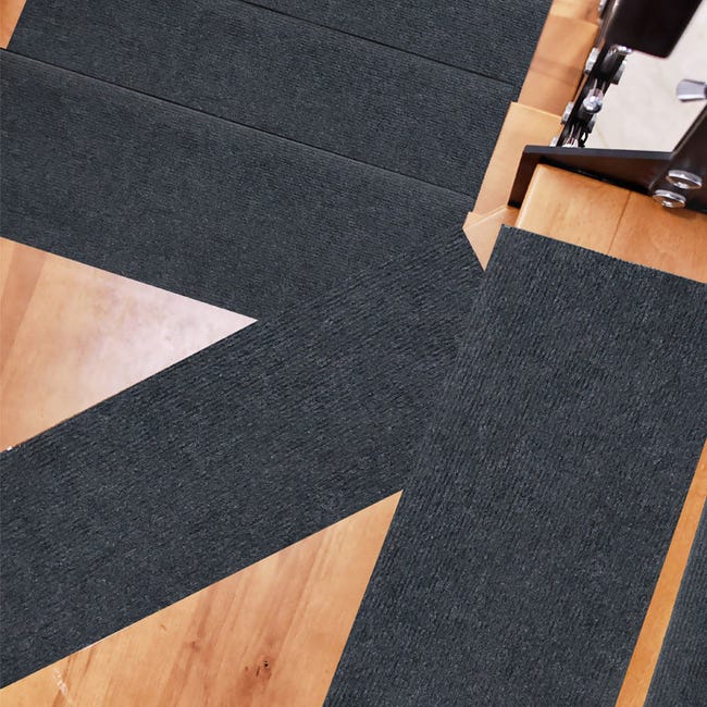 6 mat antypoślizgowych na schody, samoprzylepnych, bez kleju, 55 x 22 x 4,5 cm, antracyt i czerń