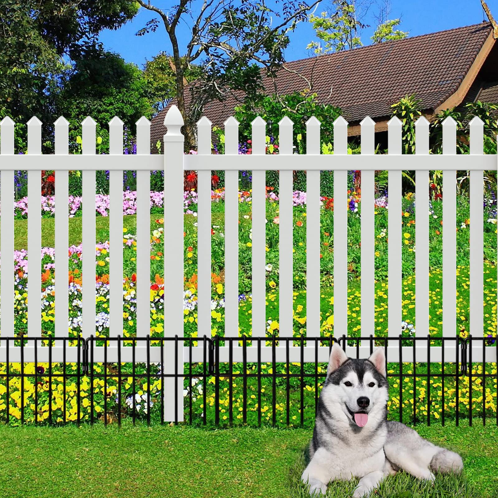10 Pack Animal Barrier Fence, 17in x13ft Rustproof Metal Small Garden Fence Border Bottom Blocker for Outdoor Yard Patio，Insérer à fleur dans le sol - 5