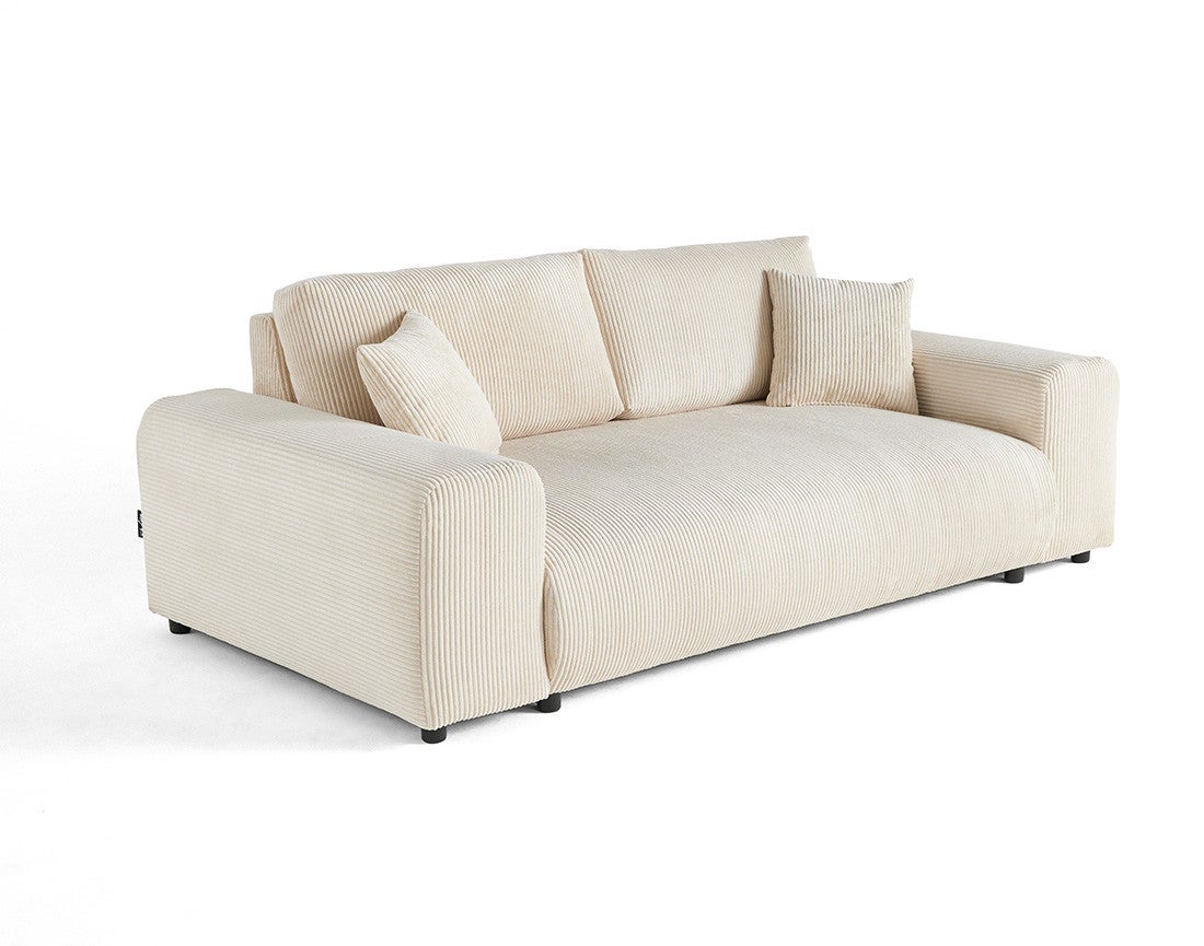 Canapé droit 3 places en velours côtelé beige - GARANCE - Best Mobilier - 8