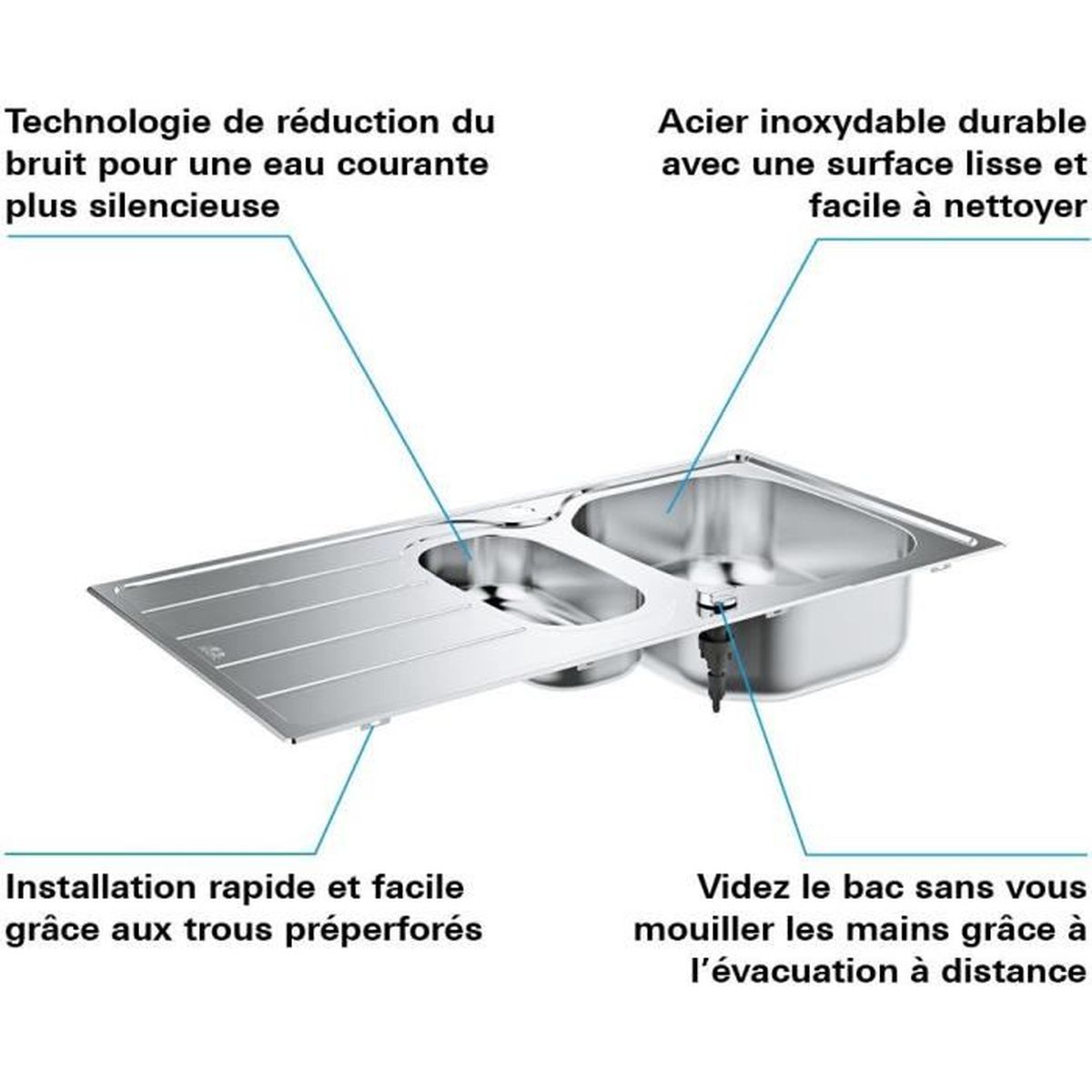 GROHE Evier 1 cuve et demie avec égouttoir réversible en acier inoxydable K200 - 4