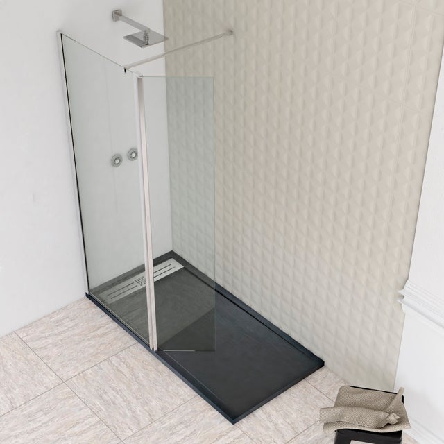 Mampara de Ducha Abatible 80 cm (Fijo) + 40 cm (Abatible) Ancho x 200 cm Alto - Plata Brillo y Cristal Templado 8 mm Antical