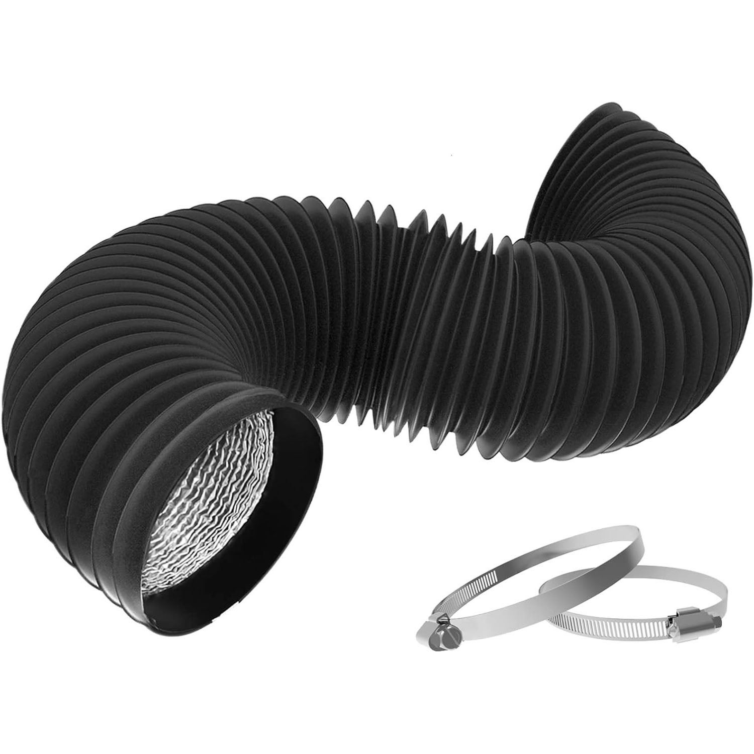 Elastyczny, izolowany wąż powietrza wylotowego do suszarek bębnowych 150 mm x 300 cm, wąż powietrza wylotowego z PVC i aluminium z 2 zaciskami węża