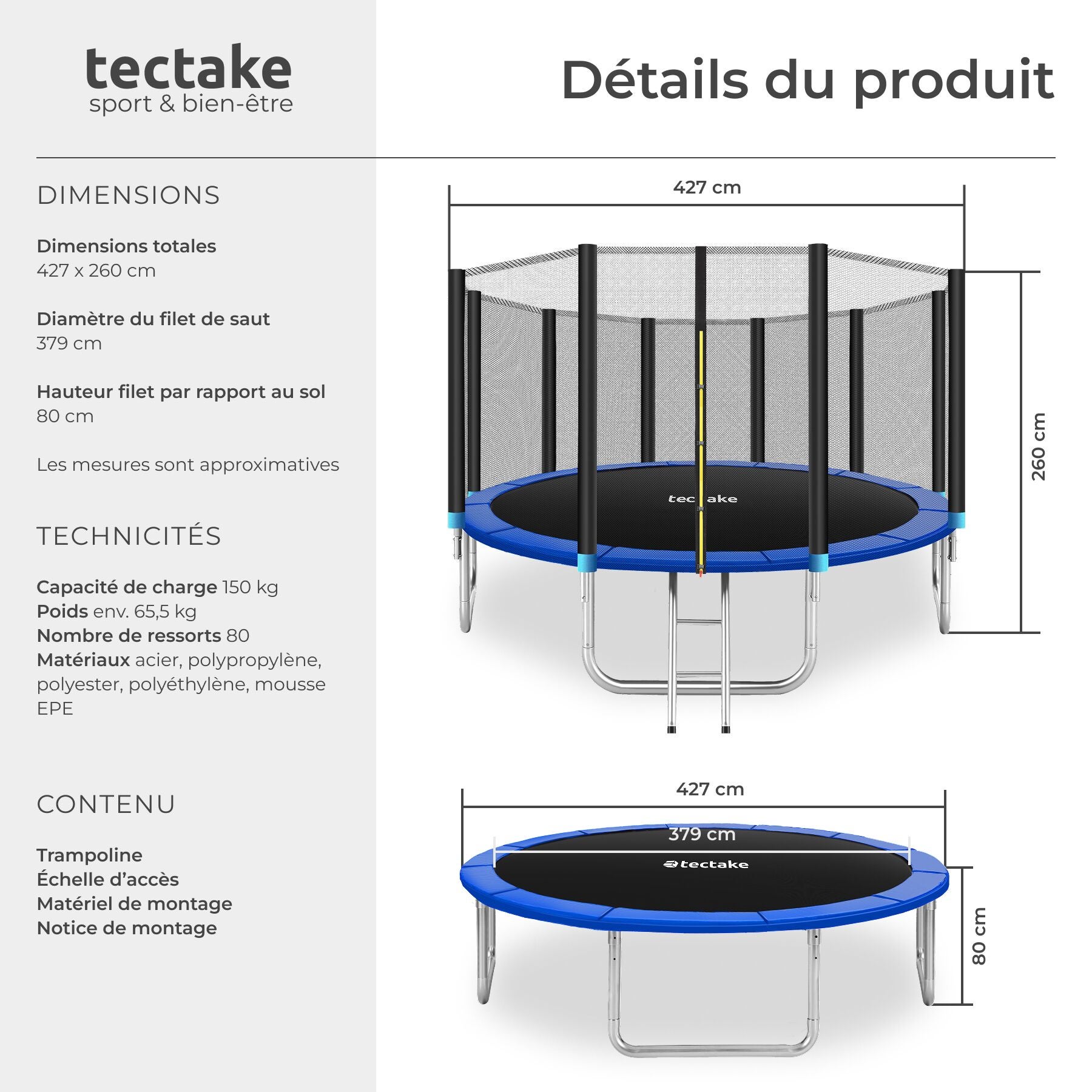TECTAKE Trampolim Ø 427 cm, certificado GS - 6