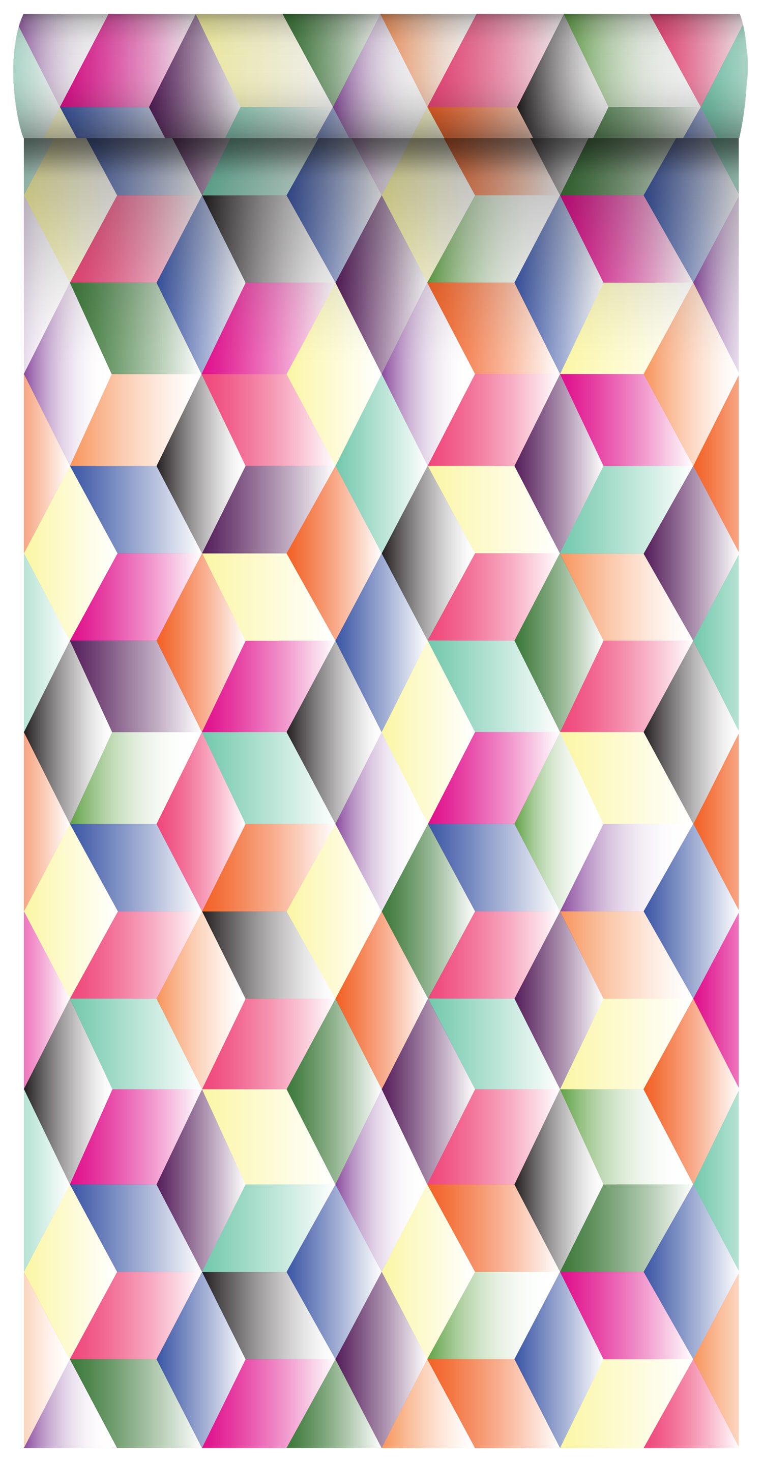 Tapeta XXL kostki 3D różowym,żółtym,zielonymIniebieskim - 50 x 900 cm - ESTAHOME