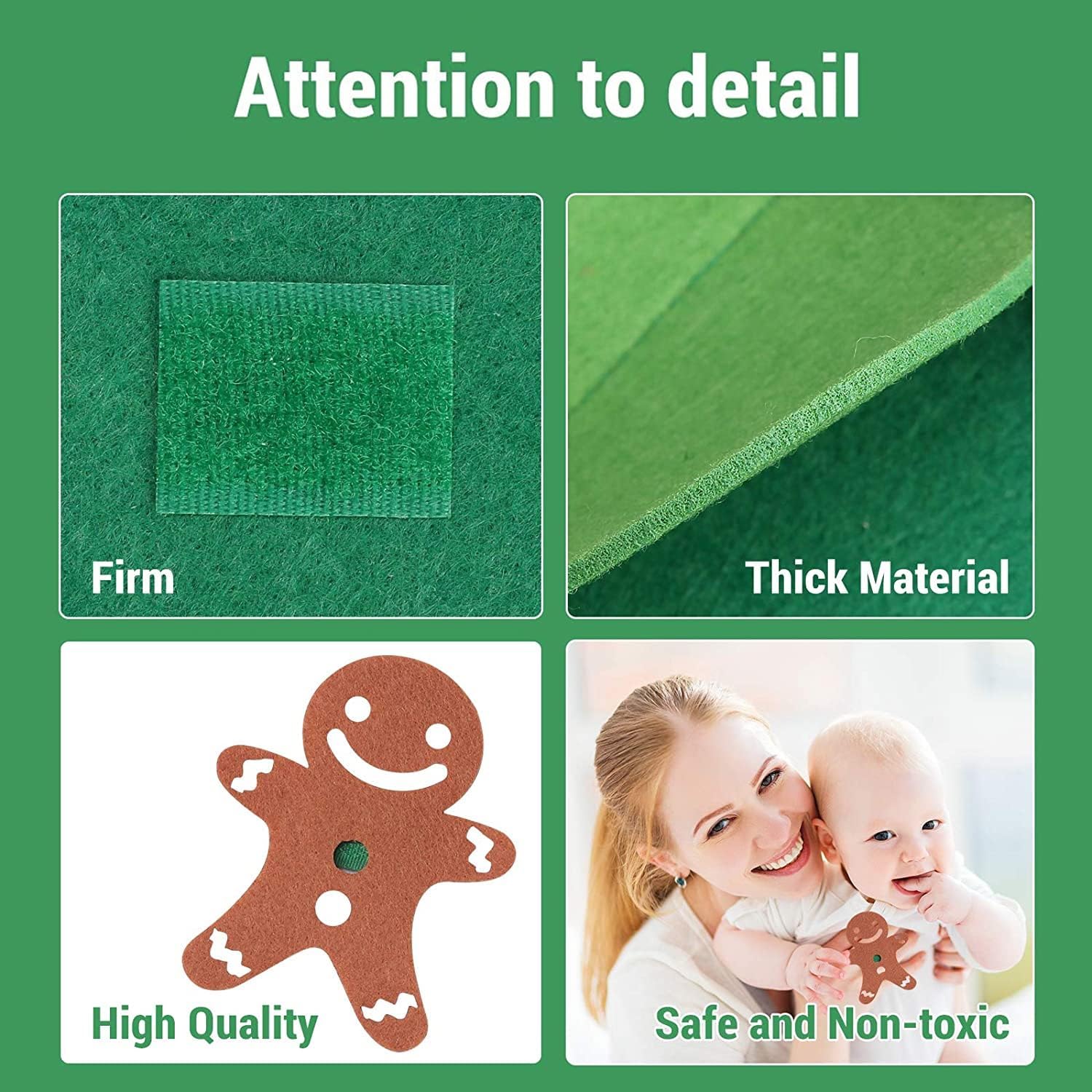 Albero di Natale con luci a LED, albero di Natale fai da te in feltro con 32 ornamenti rimovibili, decorazioni artigianali natalizie, 100 cm - 4