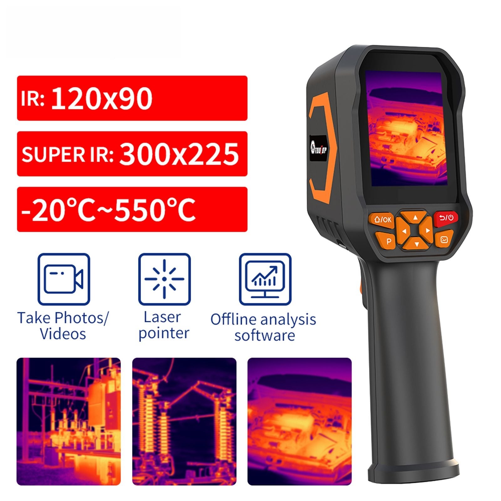 Caméra thermique infrarouge ET693B, résolution améliorée 300 x 225, capteur 120 x 90, analyse sur PC, mesure de -20 à 550 °C - 7