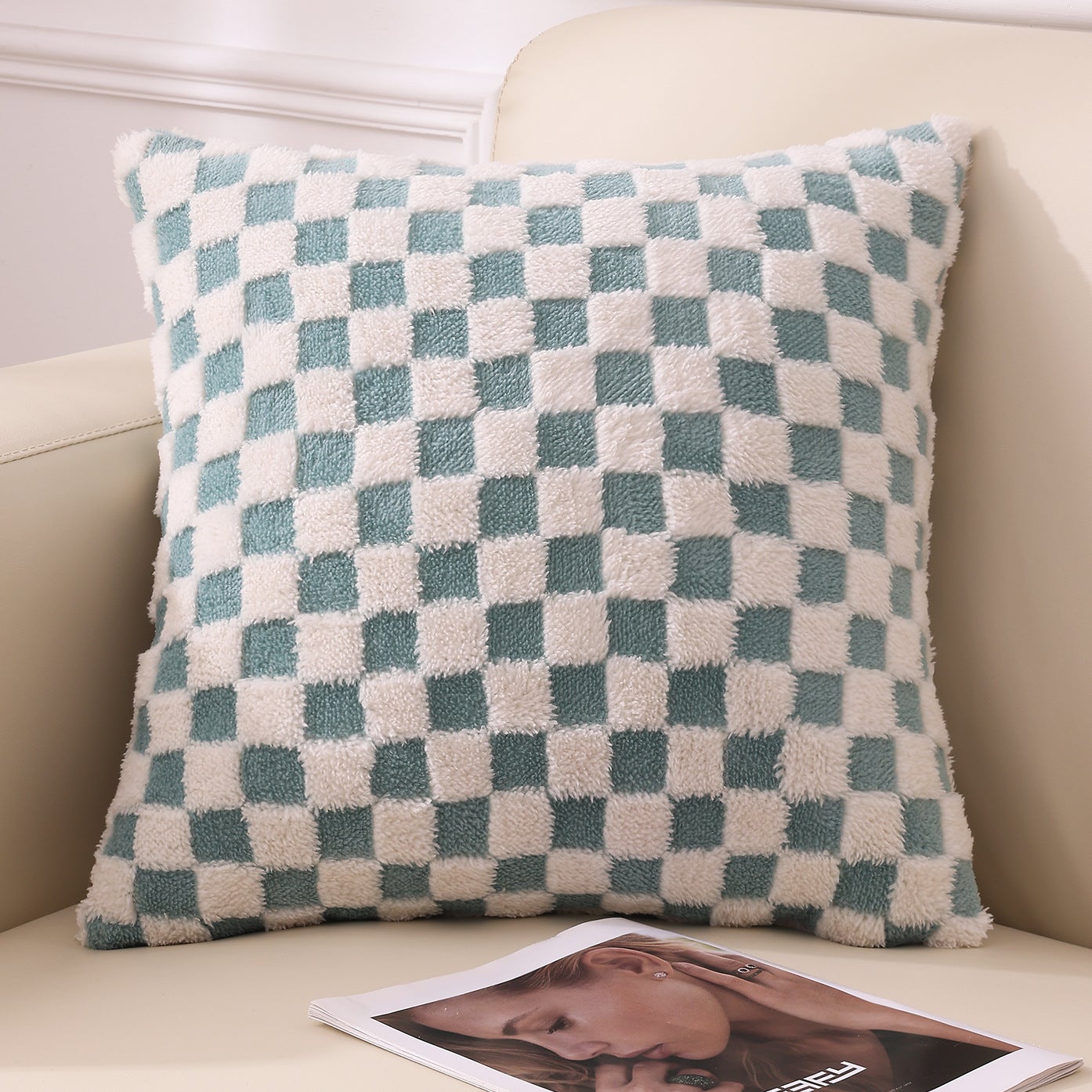Ensemble de taies d'oreiller, 2 pièces, housses de coussin carrées extra-larges avec fermeture éclair dissimulée (bleu et blanc, 50x50 cm) - 2
