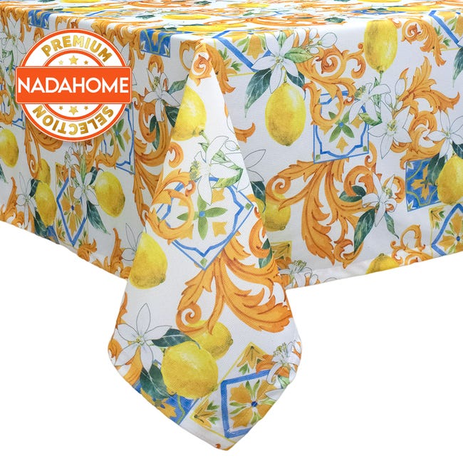 LUCKYEAH Tovaglia rettangolare in poliestere con foglie tropicali e fiori di limone, lavabile e quadrata, per interni, patio, cucina, picnic all'aperto, 152,4 x 274,3 cm LUCKYEAH Tovaglia rettangolare in poliestere con foglie tropicali e fiori di limone, lavabile e quadrata, per interni, patio, cucina, picnic all'aperto, 152,4 x 274,3 cm