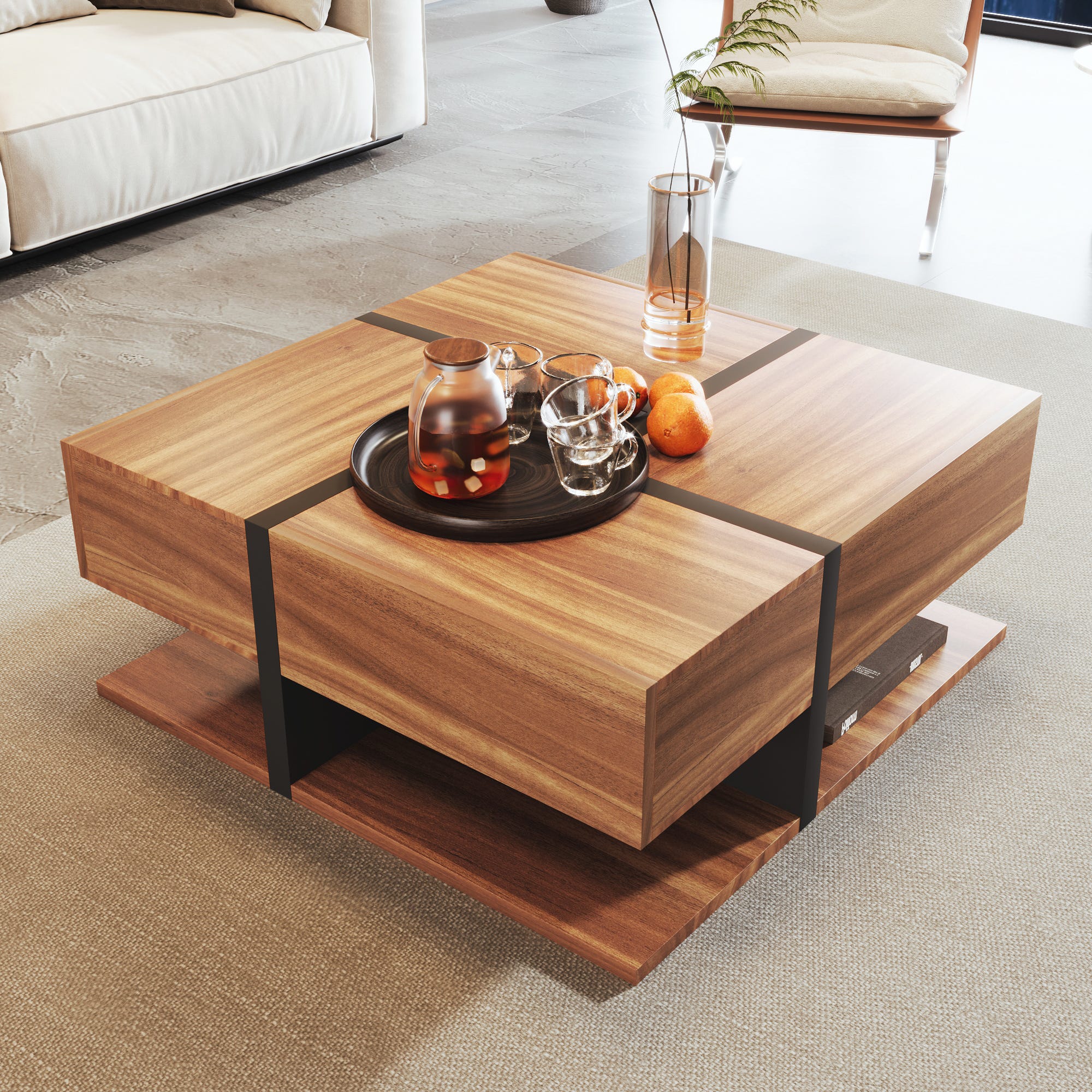Table Basse , Design Moderne avec 4 Tiroirs et Espace de Rangement ...