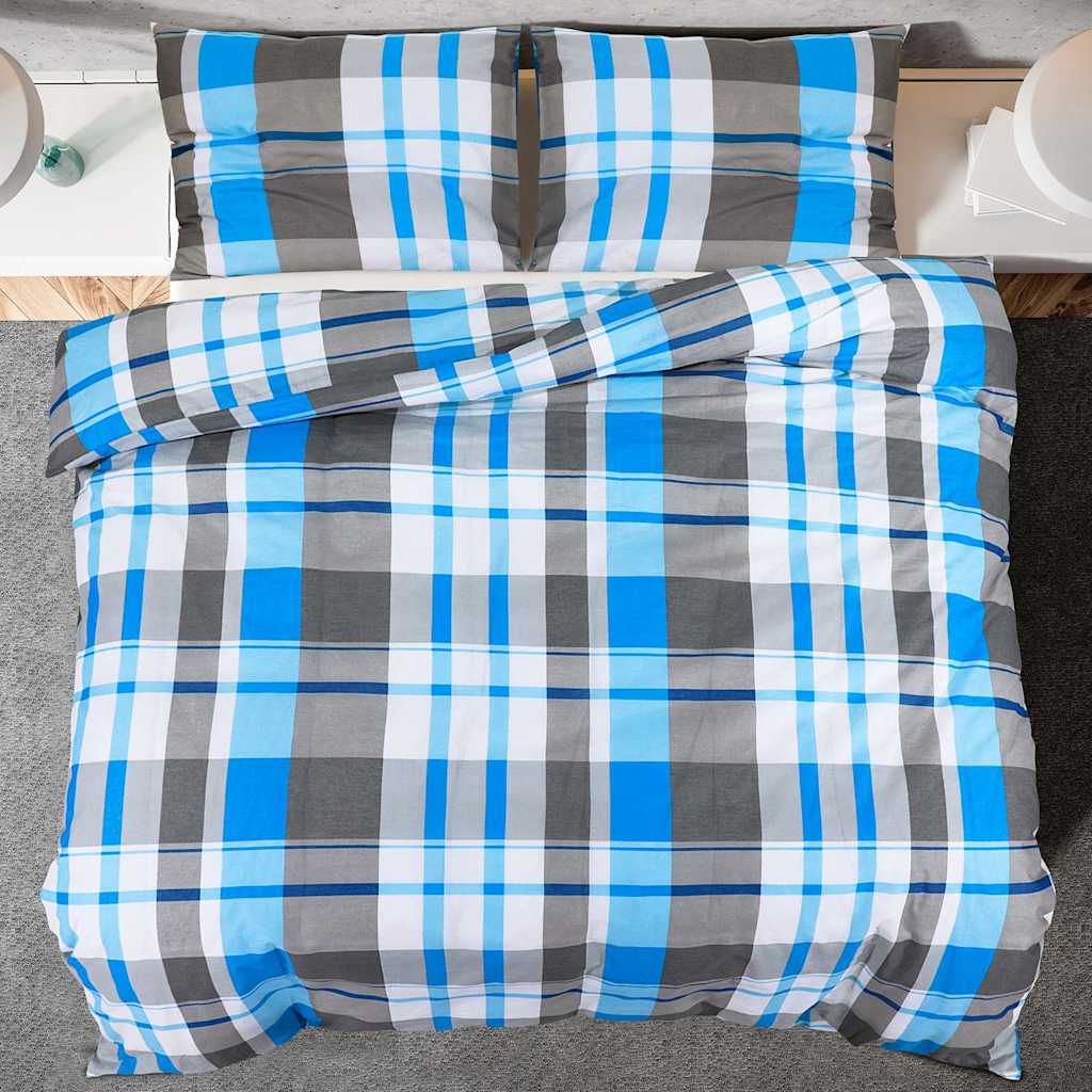 vidaXL Ensemble de housse de couette Bleu et gris 260x240 cm Coton - 5