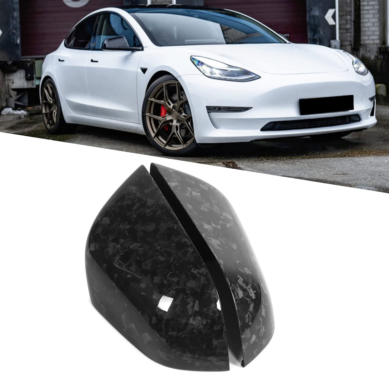 Coppia di copri specchietti retrovisori laterali StickOn Cap in fibra di carbonio adatti per Tesla 2018-2021 - 4