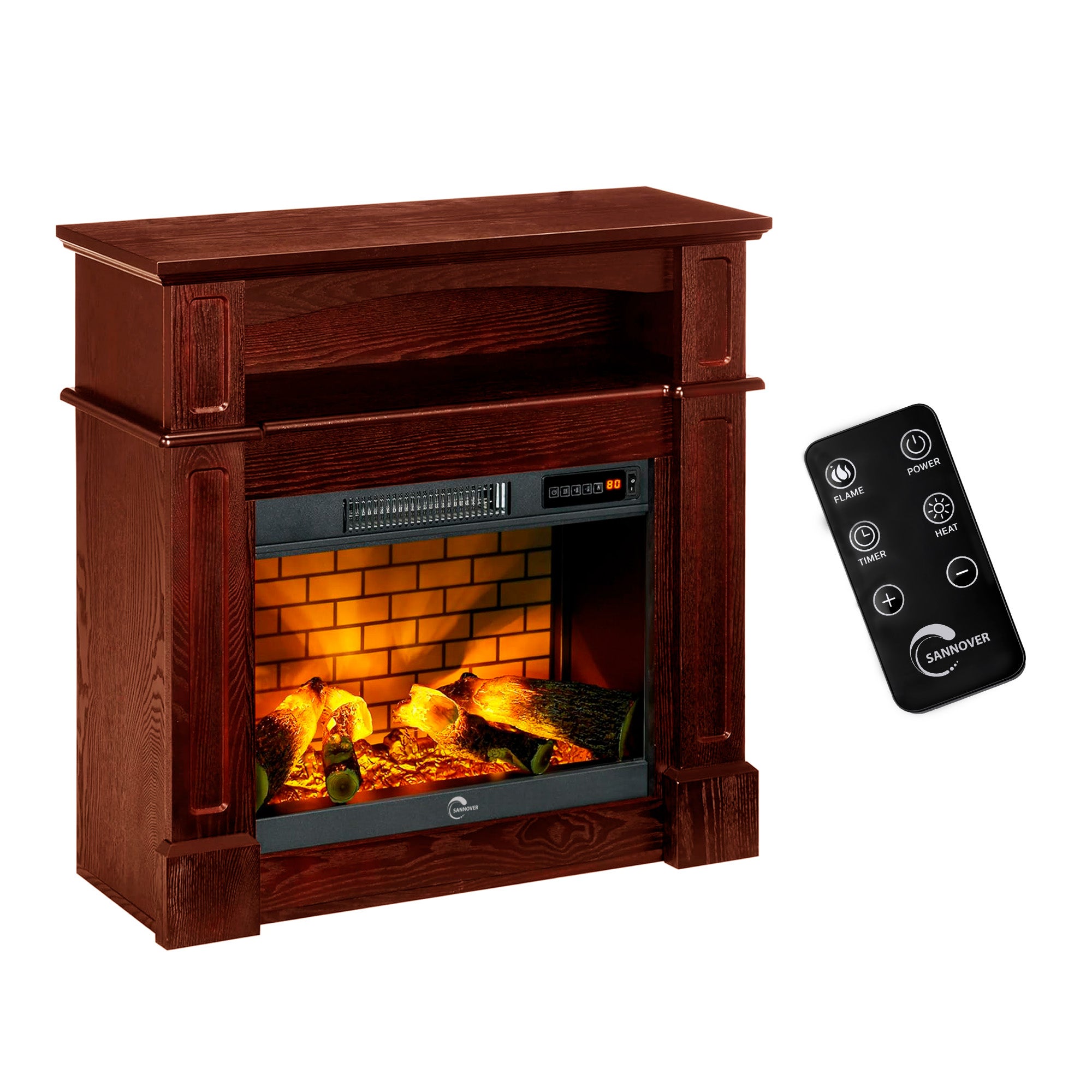 Kominek elektryczny Sifora 2000 W 80,5 x 30 x 81 cm Drewno Sannover – dostarczany w stanie zmontowanym, gotowy do użycia