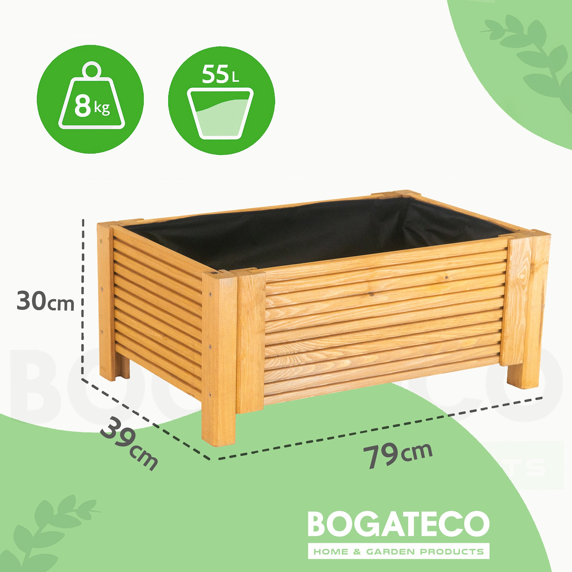 BOGATECO Jardinière en Bois avec Géotextile 39x79x30 cm - Pot de Fleurs pour Jardin et Terrasse - Disponible en 6 Couleurs - Marron Clair - 3